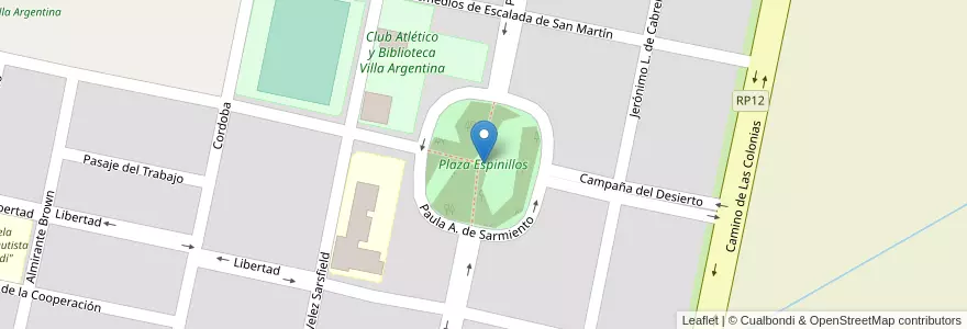 Mapa de ubicacion de Plaza Espinillos en Argentina, Córdova, Departamento Marcos Juárez, Pedanía Espinillos, Municipio De Marcos Juárez.