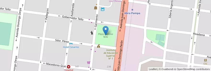 Mapa de ubicacion de Plaza Eugenio Tello en Аргентина, Жужуй, Departamento Cochinoca, Municipio De Abra Pampa, Abra Pampa.