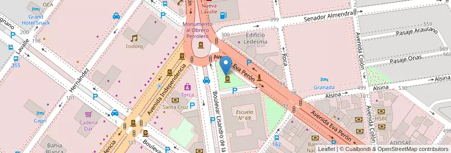 Mapa de ubicacion de Plaza Eva Duarte en Argentinië, Santa Cruz, Chili, Mercado De La Ciudad, Deseado, Caleta Olivia.