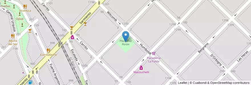 Mapa de ubicacion de Plaza Eva Perón en آرژانتین, استان بوئنوس آیرس, Partido De Bahía Blanca, Bahía Blanca.