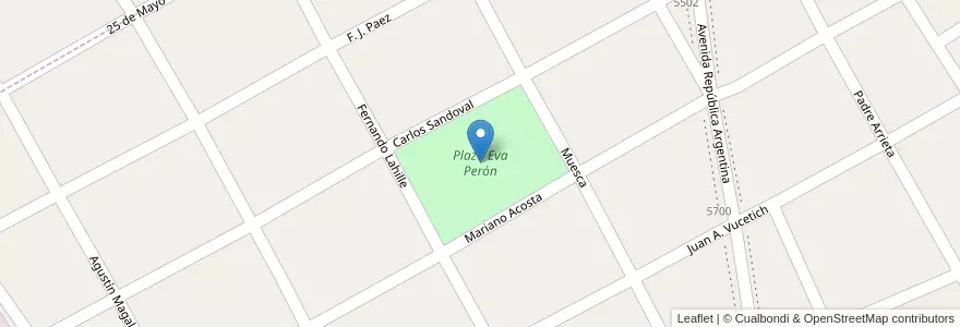 Mapa de ubicacion de Plaza Eva Perón en 아르헨티나, 부에노스아이레스주, Partido De Almirante Brown, Ministro Rivadavia.