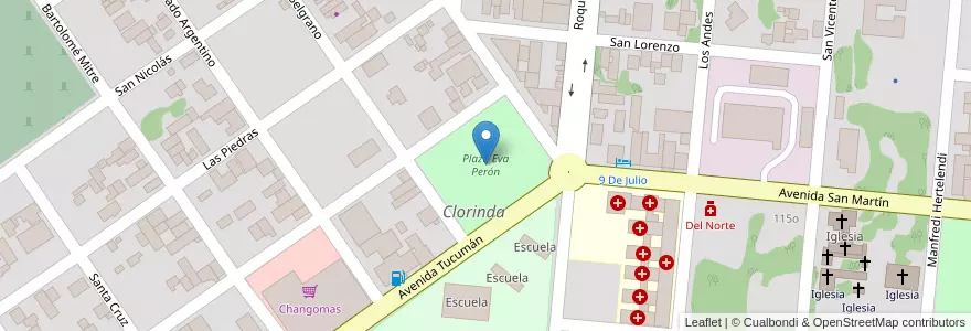 Mapa de ubicacion de Plaza Eva Perón en Arjantin, Formosa, Departamento Pilcomayo, Municipio De Clorinda, Clorinda.