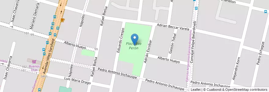 Mapa de ubicacion de Plaza Eva Perón en Argentinië, Córdoba, Departamento Capital, Pedanía Capital, Córdoba, Municipio De Córdoba.