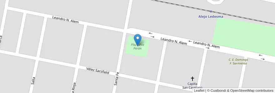 Mapa de ubicacion de Plaza Eva Perón en Argentine, Córdoba, Departamento Marcos Juárez, Pedanía Tunas, Municipio De Alejo Ledesma, Alejo Ledesma.