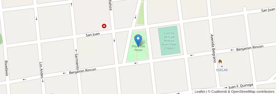 Mapa de ubicacion de Plaza Eva Peron en Arjantin, La Rioja, Departamento Rosario Vera Peñaloza, Chepes.