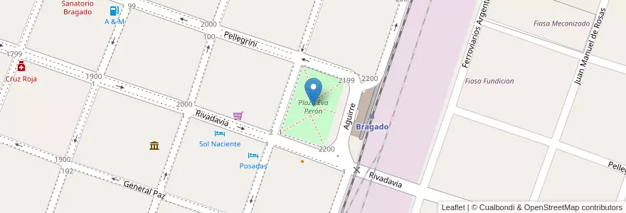 Mapa de ubicacion de Plaza Eva Perón en 아르헨티나, 부에노스아이레스주, Partido De Bragado, Bragado.