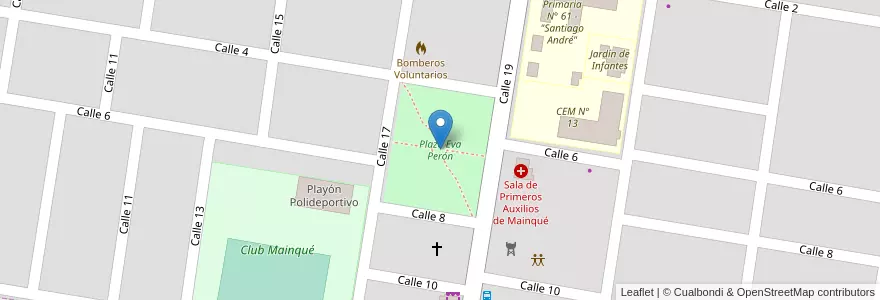 Mapa de ubicacion de Plaza Eva Perón en アルゼンチン, リオネグロ州, Departamento General Roca, Municipio De Mainqué, Mainque.