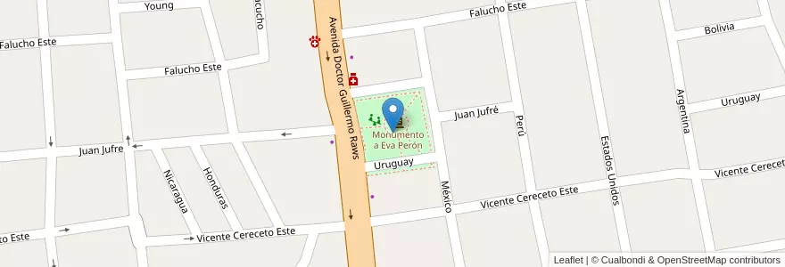 Mapa de ubicacion de Plaza Eva Perón en الأرجنتين, سان خوان, تشيلي, Capital.