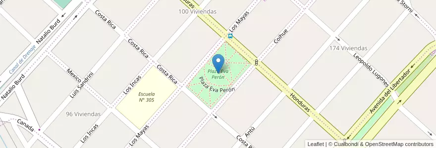 Mapa de ubicacion de Plaza Eva Perón en Argentina, Cile, Provincia Di Neuquén, Departamento Confluencia, Centenario.