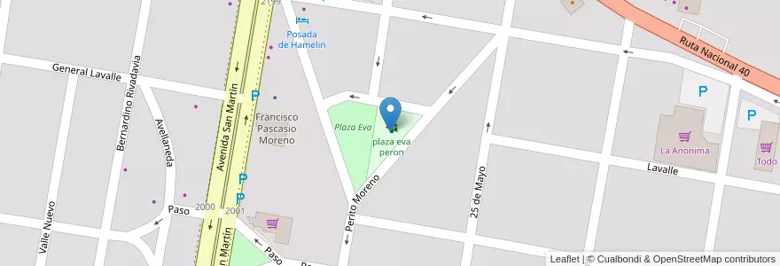 Mapa de ubicacion de plaza eva peron en Argentinien, Chile, Provinz Río Negro, Departamento Bariloche, El Bolsón.
