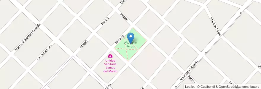 Mapa de ubicacion de Plaza Eva Perón en Arjantin, Buenos Aires, Partido De Moreno, Trujui.