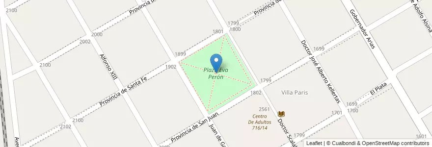 Mapa de ubicacion de Plaza Eva Perón en Arjantin, Buenos Aires, Partido De Almirante Brown, Glew.