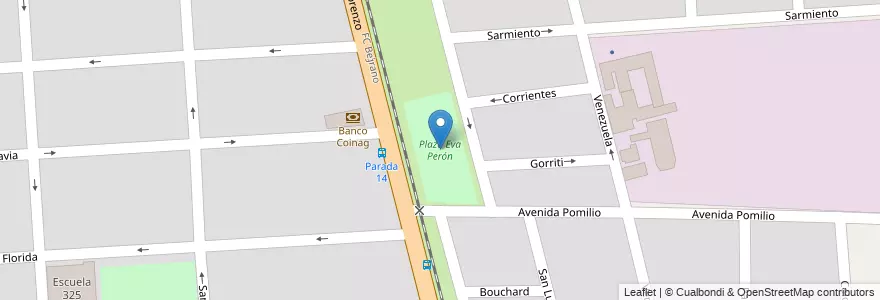 Mapa de ubicacion de Plaza Eva Perón en الأرجنتين, سانتا في, Departamento San Lorenzo, Municipio De Capitán Bermudez, Capitán Bermudez.