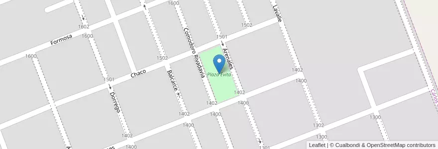 Mapa de ubicacion de Plaza Evita en Arjantin, Buenos Aires, Partido De Carlos Casares.