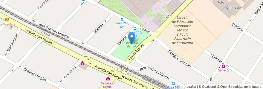 Mapa de ubicacion de Plaza Félix Bernal en 阿根廷, 布宜诺斯艾利斯省, Partido De Quilmes, Bernal.