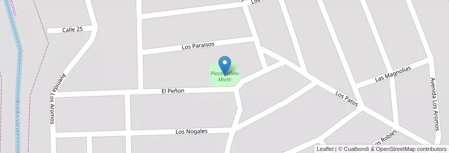Mapa de ubicacion de Plaza Fellino Miotti en Argentina, Córdoba, Departamento Santa María, Pedanía Alta Gracia, Comuna De Villa La Bolsa, Villa Los Aromos, Villa La Bolsa.