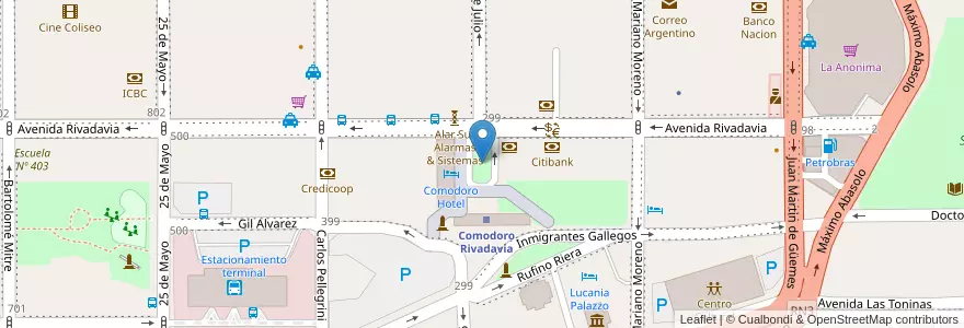 Mapa de ubicacion de Plaza Ferrocaril en Argentinië, Chubut, Departamento Escalante, Comodoro Rivadavia.