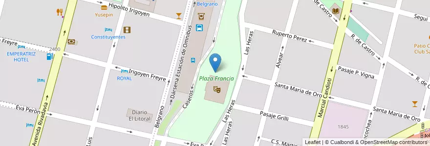 Mapa de ubicacion de Plaza Francia en Argentine, Santa Fe, Departamento La Capital, Santa Fe Capital, Santa Fe.