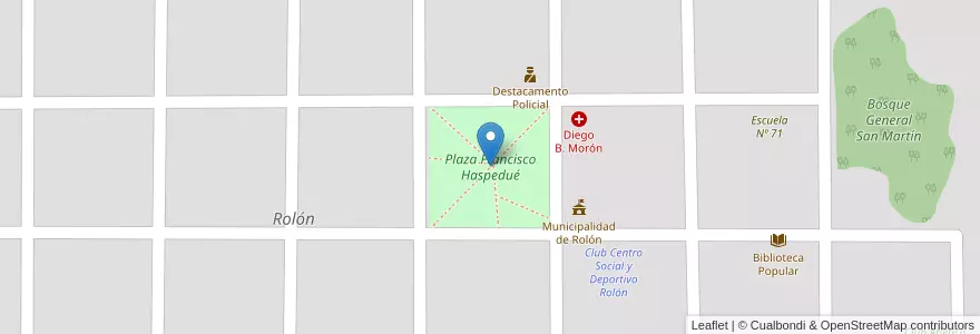 Mapa de ubicacion de Plaza Francisco Haspedué en 아르헨티나, La Pampa, Departamento Atreucó, Municipio De Rolón, Rolón.