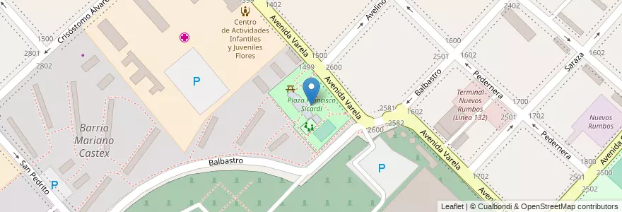 Mapa de ubicacion de Plaza Francisco Sicardi, Flores en Arjantin, Ciudad Autónoma De Buenos Aires, Comuna 7, Buenos Aires.