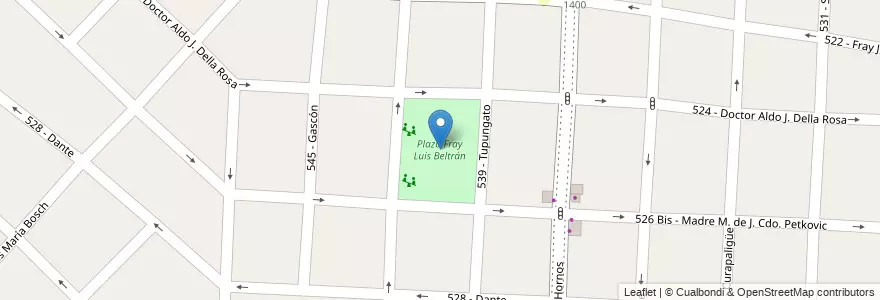 Mapa de ubicacion de Plaza Fray Luis Beltrán en アルゼンチン, ブエノスアイレス州, Partido De Tres De Febrero, Caseros.