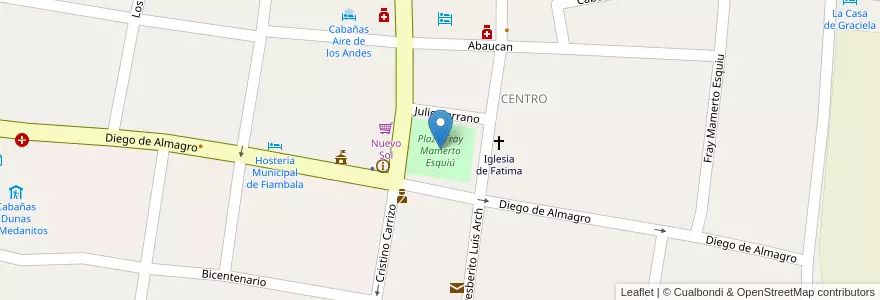 Mapa de ubicacion de Plaza Fray Mamerto Esquiú en Argentinië, Catamarca, Departamento Tinogasta, Municipio De Fiambalá, Fiambala.