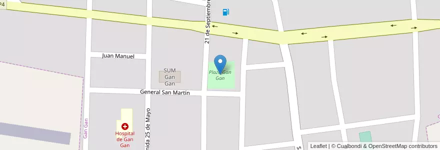 Mapa de ubicacion de Plaza Gan Gan en Arjantin, Şili, Chubut, Gan Gan, Departamento Telsen.