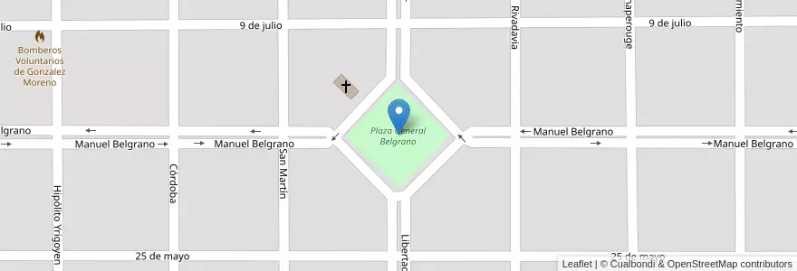 Mapa de ubicacion de Plaza General Belgrano en آرژانتین, استان بوئنوس آیرس, Partido De Rivadavia, González Moreno.