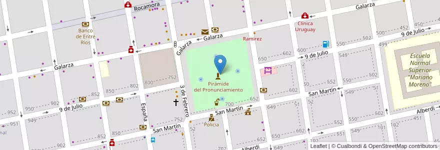 Mapa de ubicacion de Plaza General Francisco Ramírez en アルゼンチン, エントレ・リオス州, Departamento Uruguay, Distrito Molino, Concepción Del Uruguay.