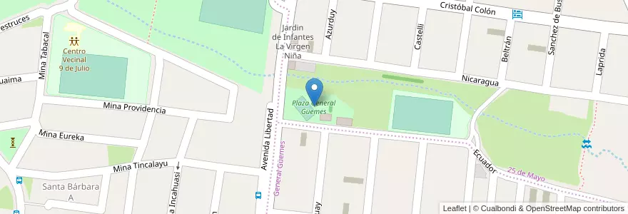 Mapa de ubicacion de Plaza General Güemes en Arjantin, Jujuy, Departamento Palpalá, Municipio De Palpalá.