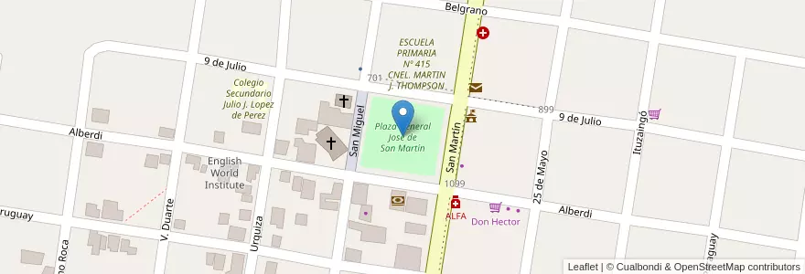 Mapa de ubicacion de Plaza General José de San Martín en アルゼンチン, コリエンテス州, Departamento General Paz, Municipio De Itá Ibaté.