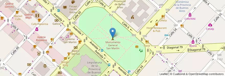 Mapa de ubicacion de Plaza General José de San Martín, Casco Urbano en アルゼンチン, ブエノスアイレス州, Partido De La Plata, La Plata.