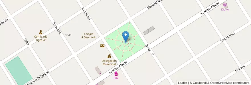 Mapa de ubicacion de Plaza General José de San Martín en アルゼンチン, ブエノスアイレス州, Partido De Tigre, Benavídez.
