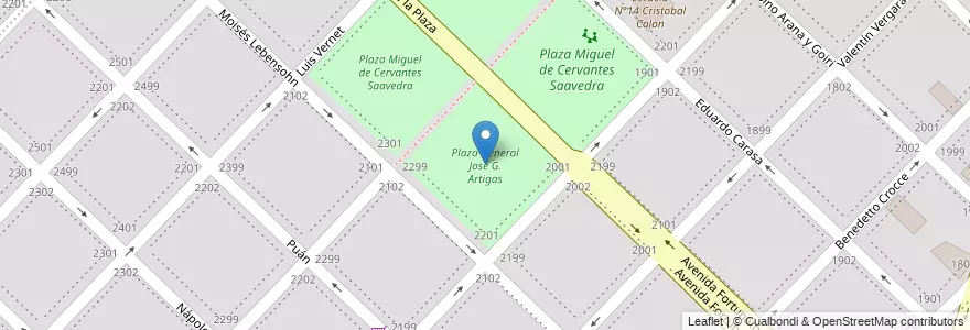 Mapa de ubicacion de Plaza General José G. Artigas en 아르헨티나, 부에노스아이레스주, Partido De General Pueyrredón, Mar Del Plata.