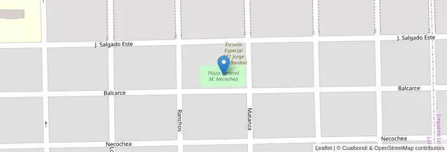 Mapa de ubicacion de Plaza General M. Necochea en Argentinië, Buenos Aires, Partido De Lobos, Lobos.