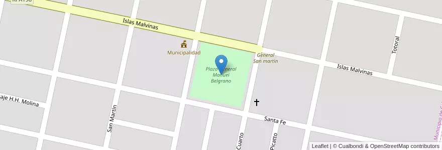 Mapa de ubicacion de Plaza General Manuel Belgrano en 阿根廷, Córdoba, Departamento Marcos Juárez, Pedanía Liniers, Villa Colonia Italiana.