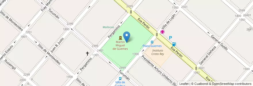 Mapa de ubicacion de Plaza General Martín de Güemes en Argentina, Buenos Aires, Partido De Lanús, Lanús Este.