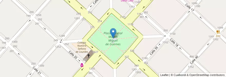 Mapa de ubicacion de Plaza General Martín Miguel de Güemes, Casco Urbano en アルゼンチン, ブエノスアイレス州, Partido De La Plata, La Plata.