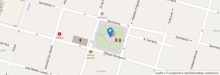 Mapa de ubicacion de Plaza General Paz en Argentina, Córdova, Departamento Río Segundo, Pedanía Villa Del Rosario, Municipio De Villa Del Rosario, Villa Del Rosario.