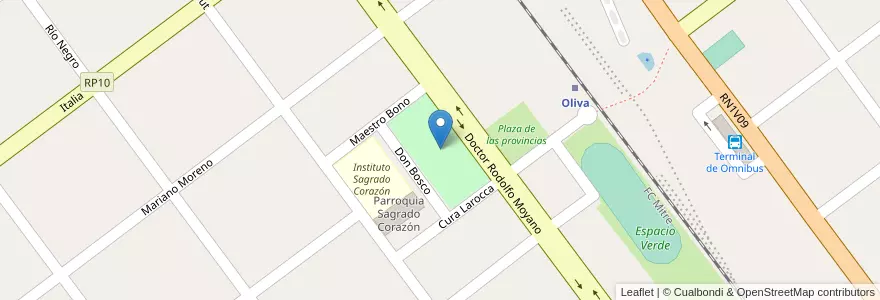 Mapa de ubicacion de Plaza General Paz en Arjantin, Córdoba, Departamento Tercero Arriba, Pedanía Zorros, Municipio De Oliva, Oliva.