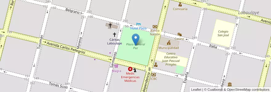 Mapa de ubicacion de Plaza General Paz en 阿根廷, Córdoba, Departamento Presidente Roque Sáenz Peña, Pedanía La Amarga, Municipio De Laboulaye, Laboulaye.
