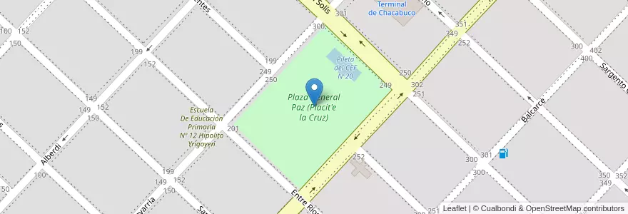 Mapa de ubicacion de Plaza General Paz (Placit'e la Cruz) en 阿根廷, 布宜诺斯艾利斯省, Partido De Chacabuco, Chacabuco.