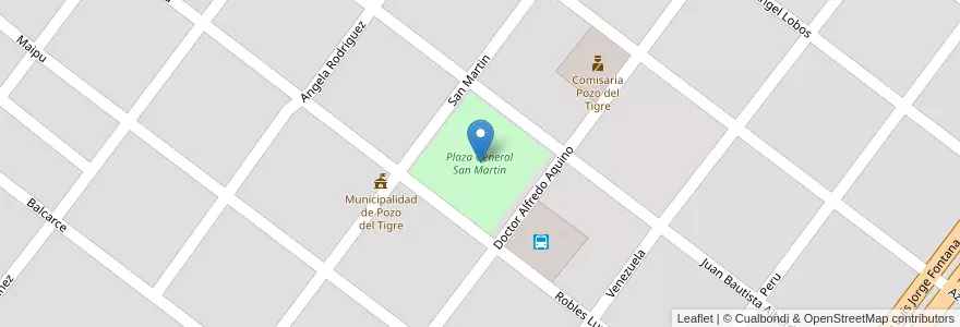 Mapa de ubicacion de Plaza General San Martin en 아르헨티나, Formosa, Departamento Patiño, Municipio De Pozo Del Tigre.