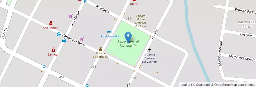 Mapa de ubicacion de Plaza General San Martín en 阿根廷, Tucumán, Departamento Famaillá, Municipio De Famaillá, Famaillá.