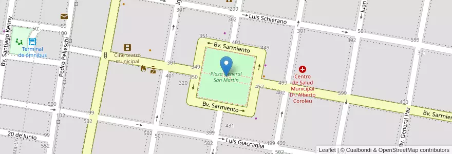 Mapa de ubicacion de Plaza General San Martín en Argentinië, Córdoba, Departamento General San Martín, Pedanía Chazón, Municipio De Etruria, Etruria.