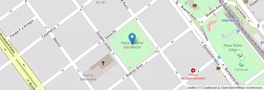 Mapa de ubicacion de Plaza General San Martín en Argentina, Córdova, Departamento General San Martín, Pedanía Villa María, Municipio De Villa María, Villa María.