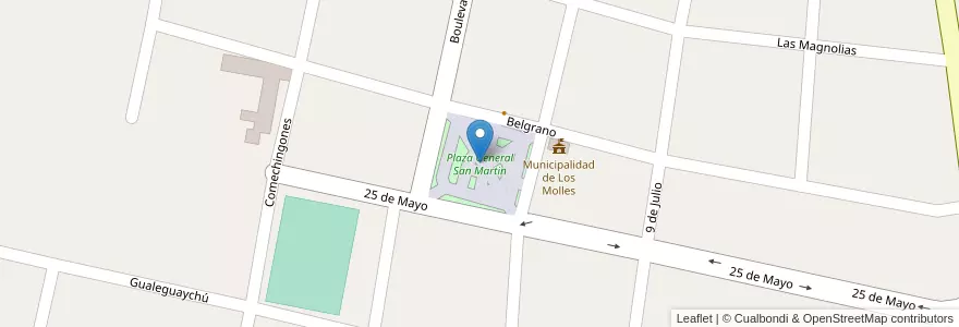 Mapa de ubicacion de Plaza General San Martin en アルゼンチン, サンルイス州, Junín, Comisión Municipal De Los Molles.