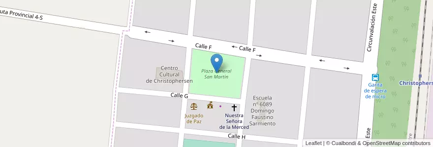 Mapa de ubicacion de Plaza General San Martín en 아르헨티나, Santa Fe, Departamento General López, Municipio De Christophersen, Christophersen.