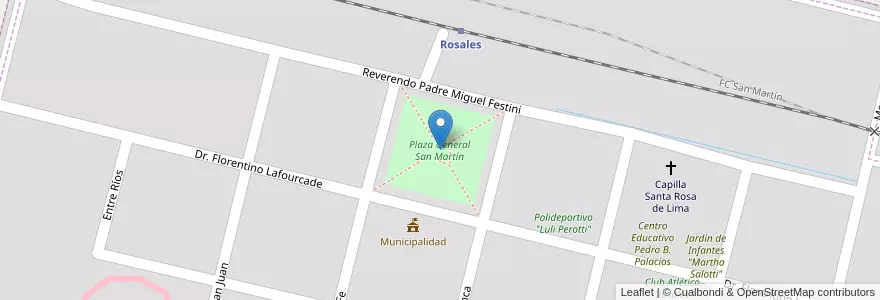 Mapa de ubicacion de Plaza General San Martín en Аргентина, Кордова, Departamento Presidente Roque Sáenz Peña, Pedanía San Martín, Comuna De Rosales, Rosales.