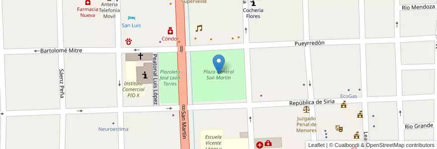 Mapa de ubicacion de Plaza General San Martín en Argentine, Chili, Mendoza, Departamento Tunuyán, Distrito Ciudad De Tunuyán.